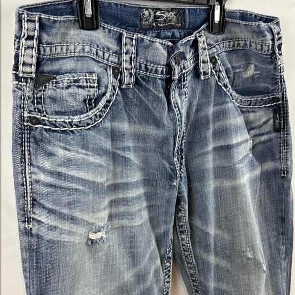 Silver Co Men's Light Blue Nash straight-leg Distressed Jeans Size 34 - Picture 3 of 14